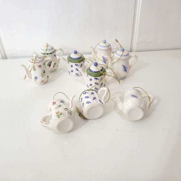 Ceramic Teapot Ornaments, Set of Nine - Picture 5 of 8